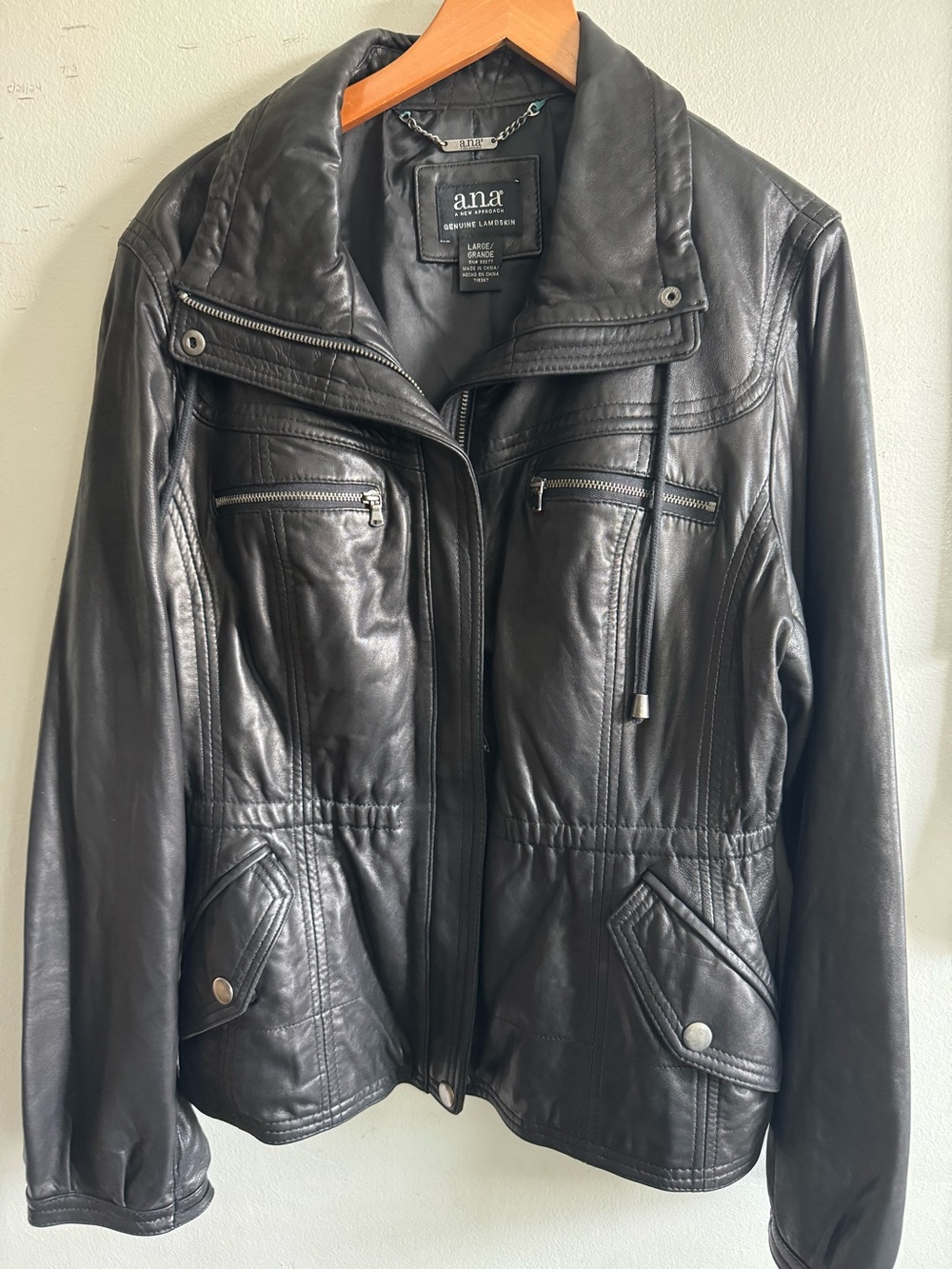 a.n.a genuine lambskin zip up jacket size Large